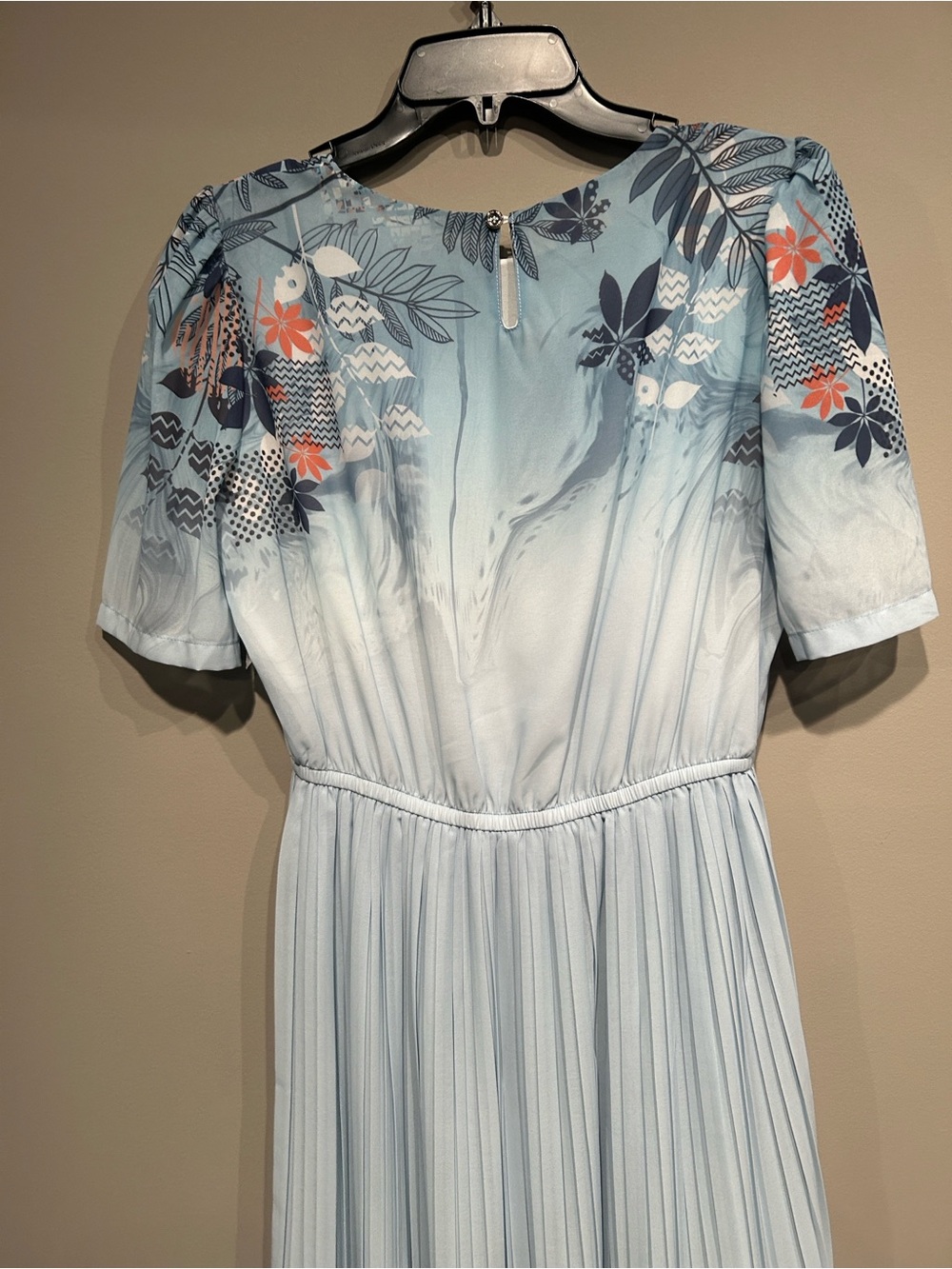 Light Blue Floral Midi Dress - Elegant Women's Summer Dress - Picture 4 of 5